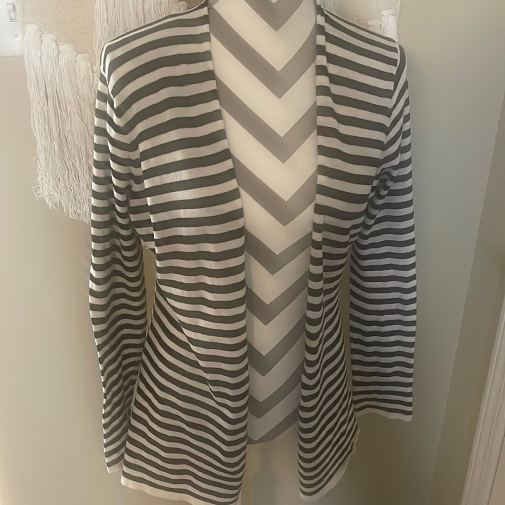 Black & White Striped Open Front Cardigan by Melrose Chic Size Large